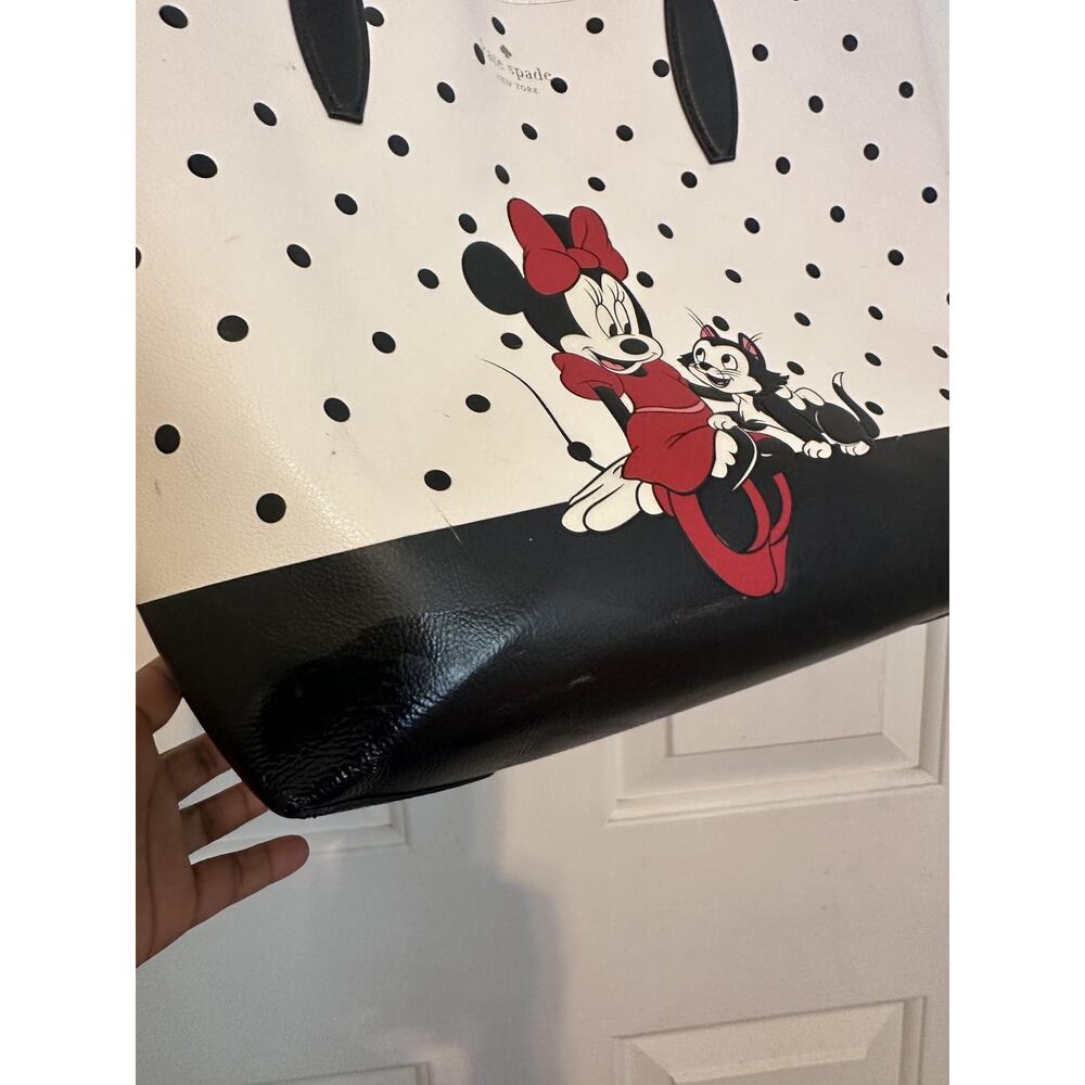 Kate Spade Tote Bag Womens Large White Leather Minnie Mouse Disney Polka Dot - Picture 11 of 13